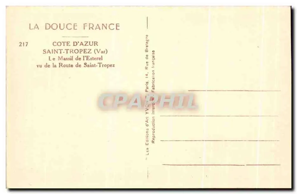 Der Esterel-Massiv — von der Route de Saint-Tropez aus gesehen — Les Éditions d'Art YVOT, Paris - Rückseite