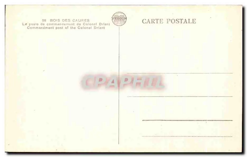 Bois des Caures — Kommandostelle des Colonel Driant — Verlag Verolin - Rückseite