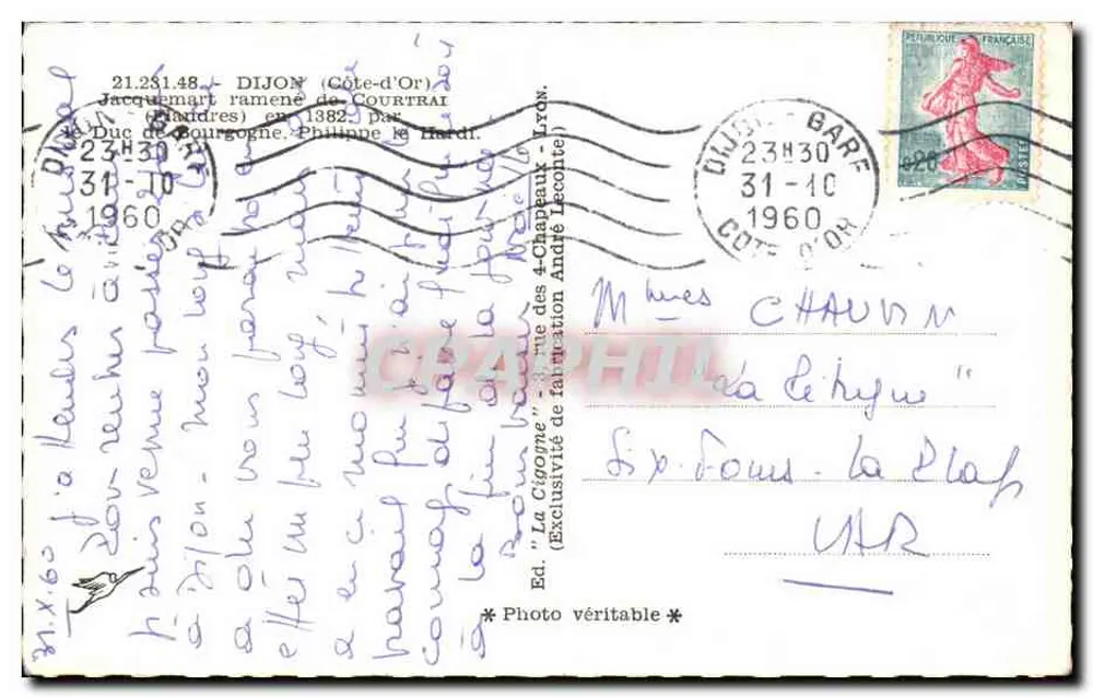Tour de l'horloge — éditeur LA CIGOGNE — n° 23430 - Verso