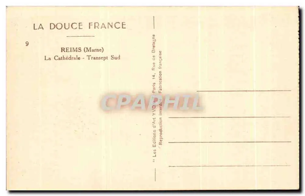 Reims - Catedral - Transepto Sul — Les Éditions d'Art YVQ, Paris - Verso