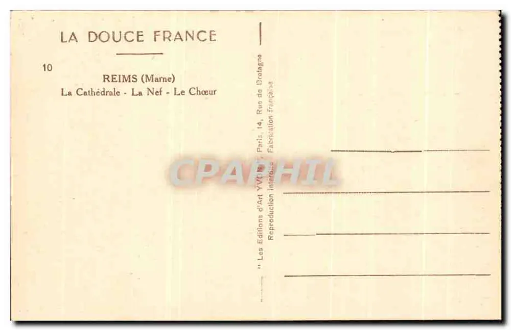Reims (Marne) — A Catedral - A Nave - O Coro — Éditions d'Art Yvon - Verso