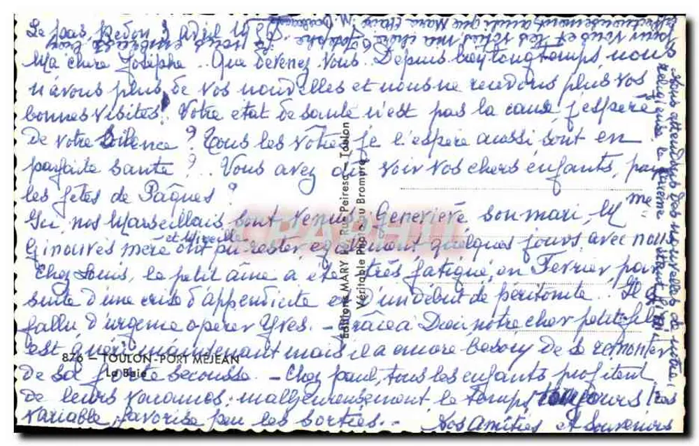 Ansicht der See in Toulon - Port-Mejean — Verlag Mary - Rückseite