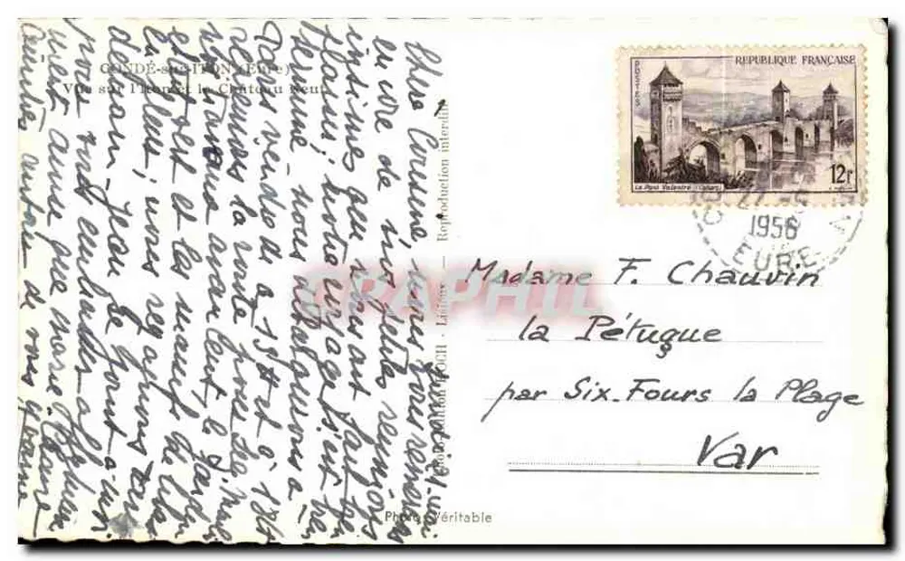 Schloss Condé-sur-l'Escaut — Ansicht des Schlosses und des Parks — Reproduktion verboten — Verlag: Lith. P. Véritable - Rückseite