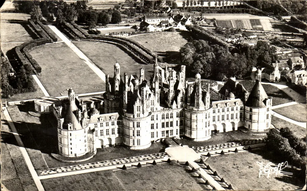 Chambord — Luftbild (Nordfassade, Terrassen) — J.G. Greff - Vorderseite
