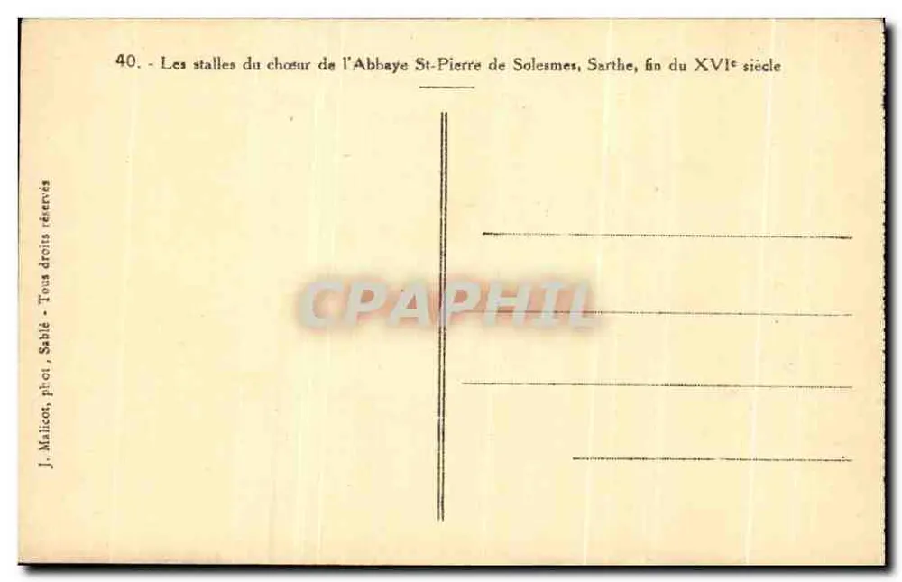 Die Chorbanken der Abtei St-Pierre de Solesmes, Sarthe, Ende des 16. Jahrhunderts — J. Malicot, phot. Sahié - Rückseite