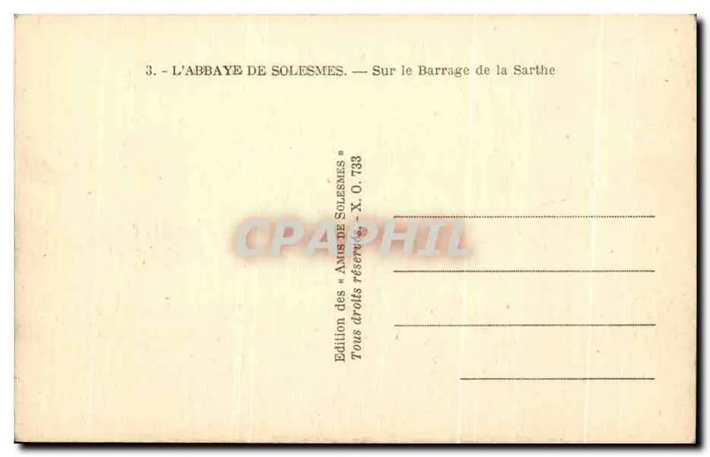 Abtei von Solesmes — Auf dem Staudamm der Sarthe — Ausgabe der « Amis de Solesmes » - Rückseite