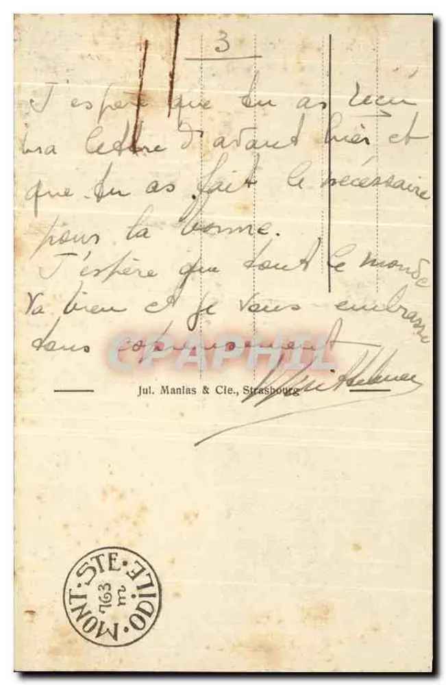 Monte Ste Odile — O Muro Pagan — Jul. Manias & Cie, Strasbourg - Verso