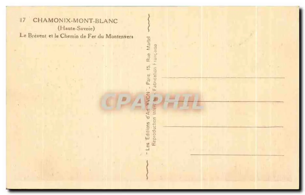 Le Brévent und die Montenvers-Bahn — Chamonix-Mont-Blanc — Art Editions Yvon, Paris - Rückseite