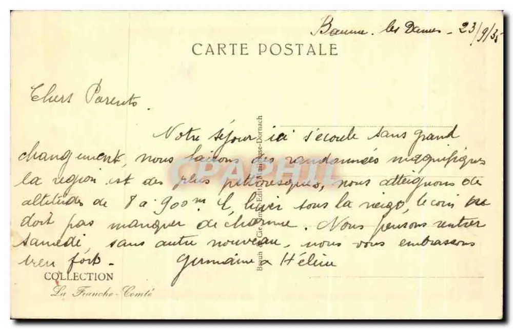 A Franche-Comté pitoresca — Floresta de pinheiros — n° 5219 — editor Coleção La Franche-Comté - Verso