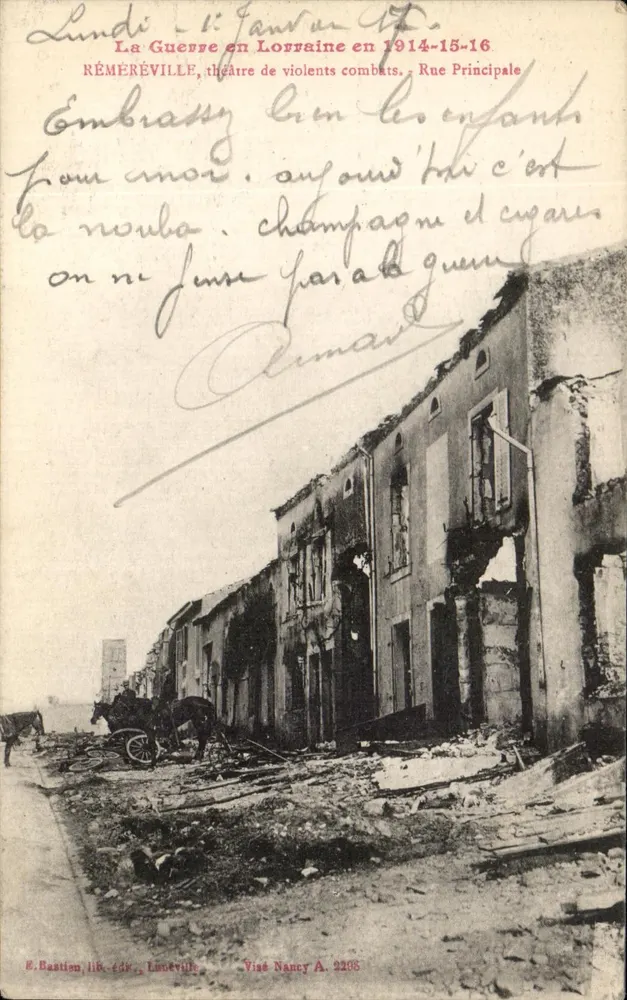 Rémerville — Rue Principale após combates — E. Bastion, lib. éd., Luner ville, N° 2208 - Frente