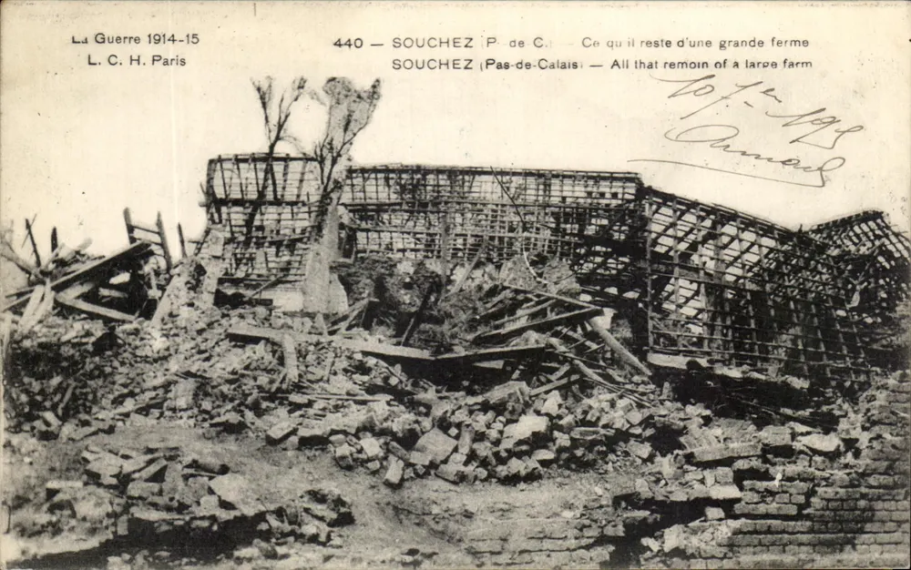 SOUCHEZ (Pas-de-Calais) — Ruinen einer großen Farm nach dem Krieg — L.C.H. Paris, Nr. 440 - Vorderseite