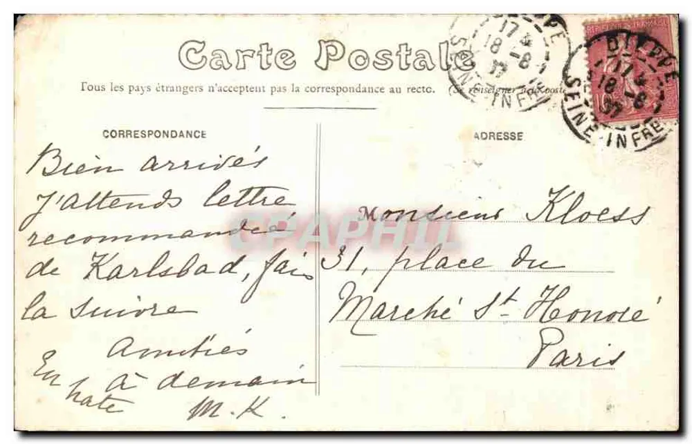 Dieppe — Le Steamer « Manche » — G. Faschau - Verso