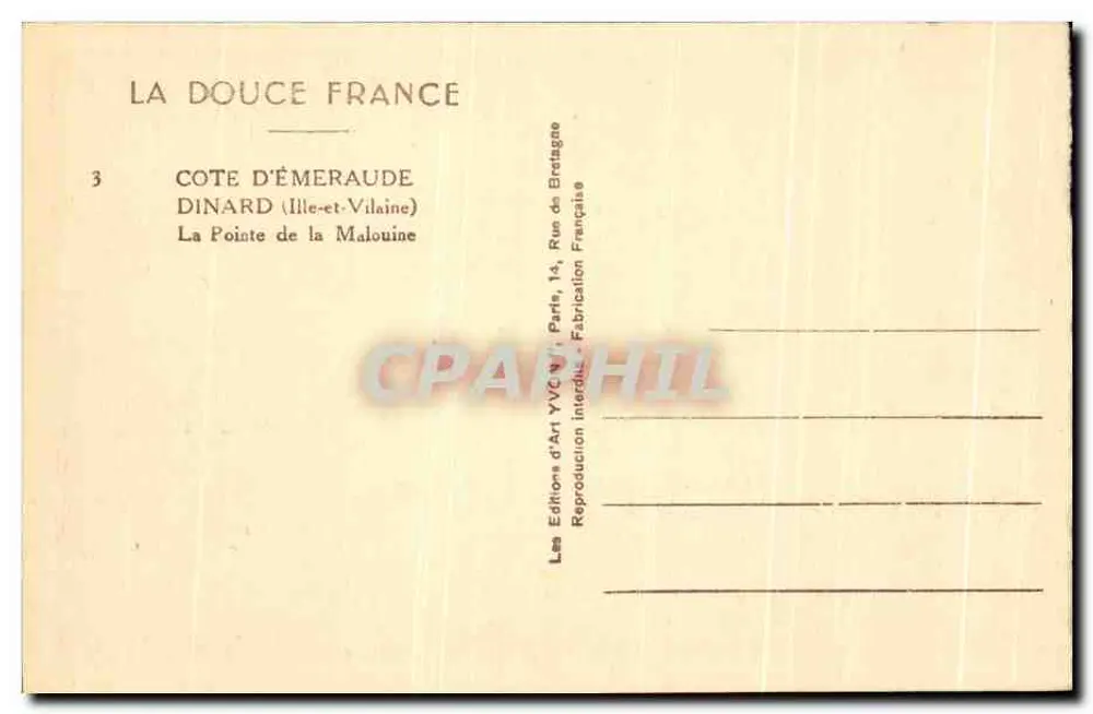 Die Pointe de la Malouine — Dinard (Ille-et-Vilaine) — Les Éditions d'Art YVCN, Paris - Rückseite