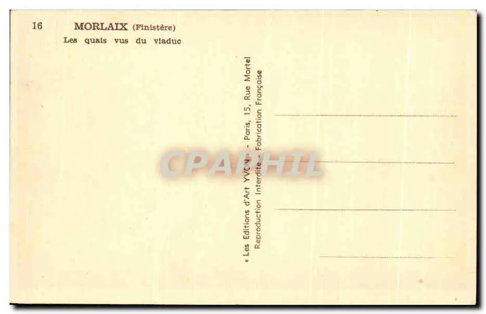 Morlaix (Finistère) — I moli visti dal viadotto — Edizioni d'Arte YvC N°16 - Verso