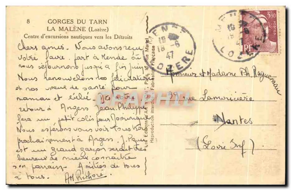 Gorges du Tarn — La Malène (Lozère) — Editions A. V. P. N. T. n°8 - Rückseite