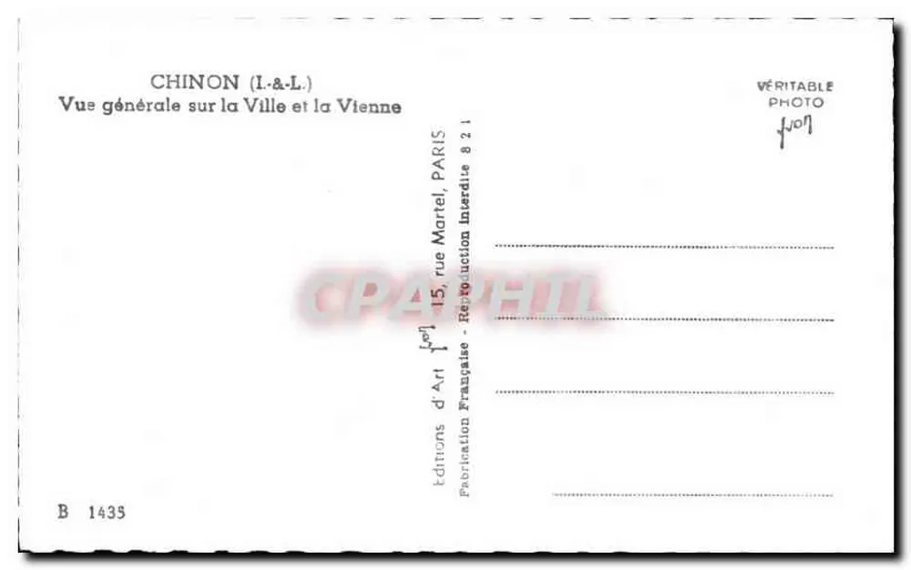Chinon (L.A.L.) — Allgemeiner Blick auf die Stadt und die Vienne — Éditions d'Art, Paris - Rückseite