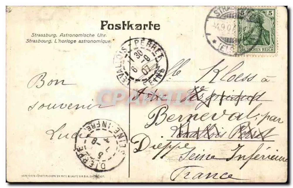 Strasbourg. A relógio astronômico — editor Vereinigte Konstrukteure in Metz & Lautz S.M.B.H. DAPFLOT. - Verso