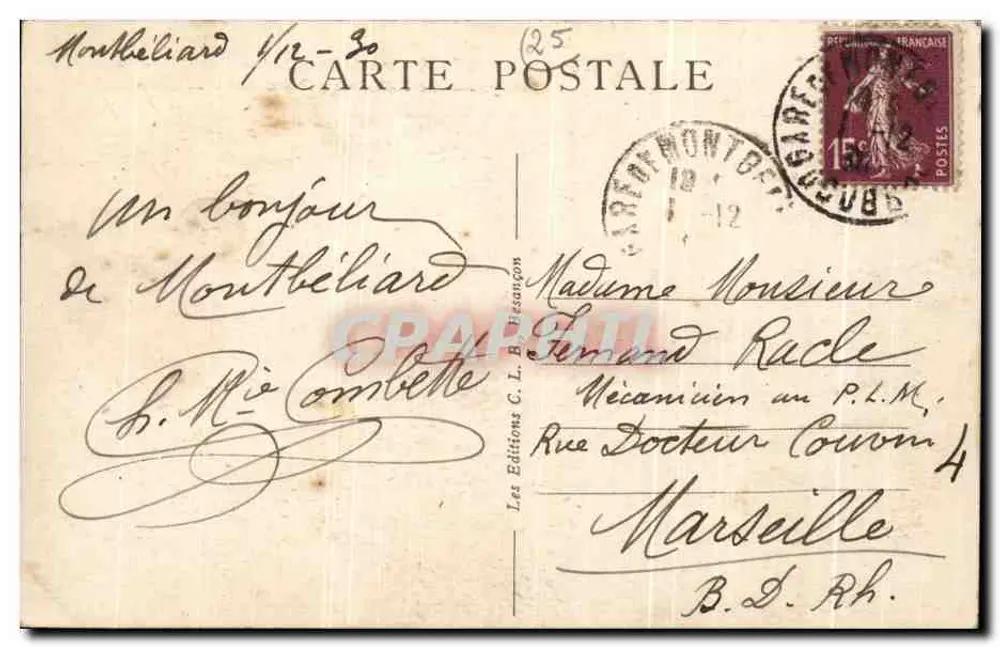 Montbéliard (Doubs) — Das Schloss — Ansicht vom Präsident-Wilson-Platz — Ausgabe C.L. Bécaudon - Rückseite