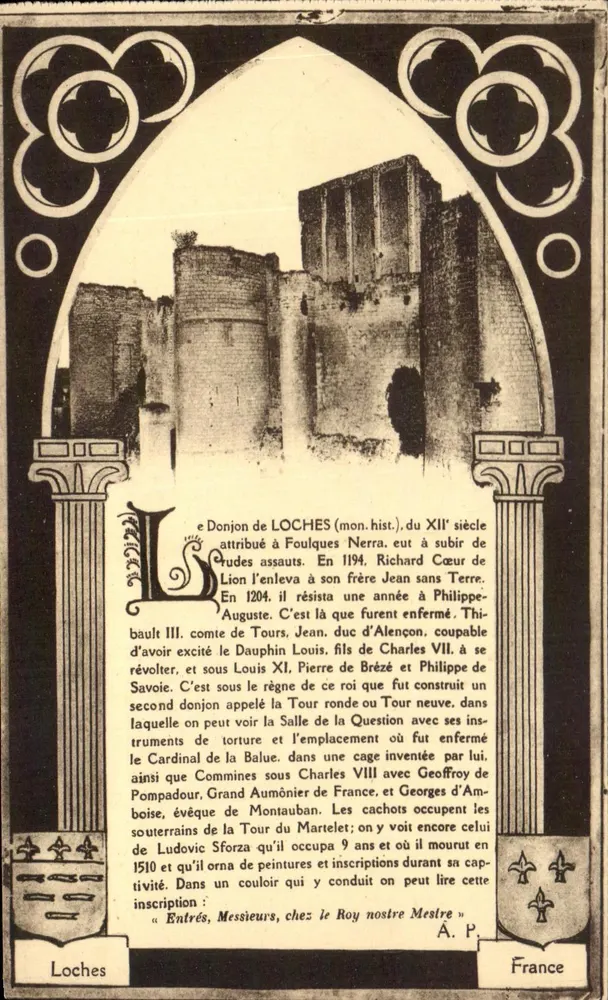 O Donjon de Loches — História e inscrições — Editor A. P. France - Frente