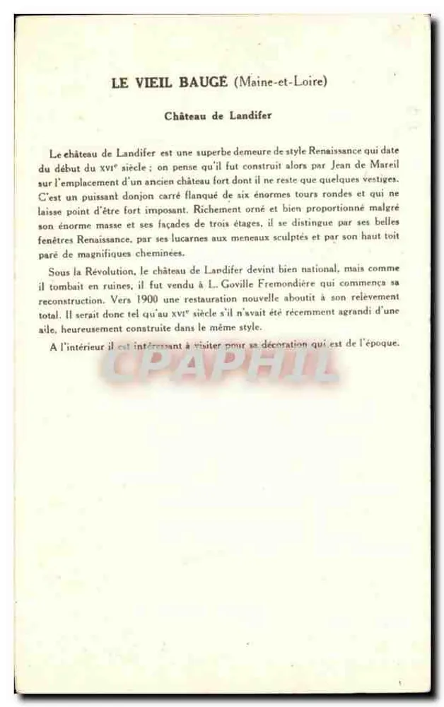Le Vieil Baugé — Schloss Landifer — Collection de la Solution Pauwaberge - Rückseite