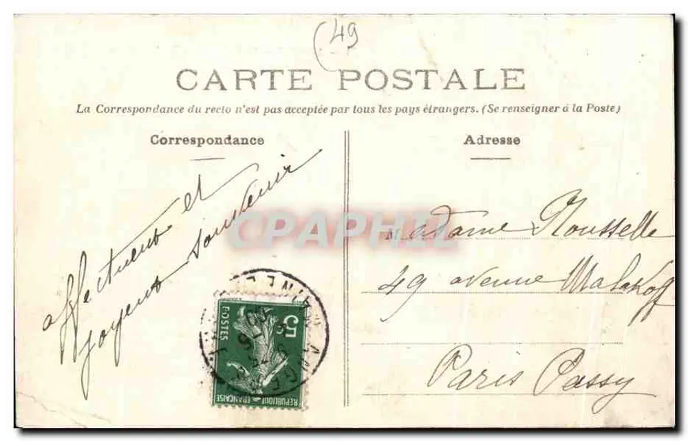Angers — O Castelo — Boulevard do Castelo — editor anônimo, n° 71 - Verso