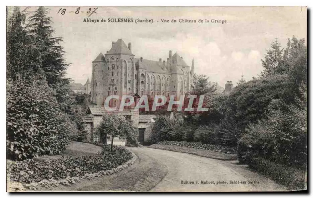 Abbaye de SOLESMES (Sarthe) — Vue du Château de la Grange — Édition J. Mallcot, photo, Sahlé-sur-Sarthe - Recto