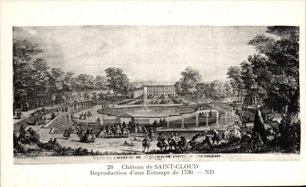 Schloss Saint-Cloud — Ansicht des Schlosses und der Orangerie — Nachdruck einer Kupferstich von 1730 — ND - Vorderseite