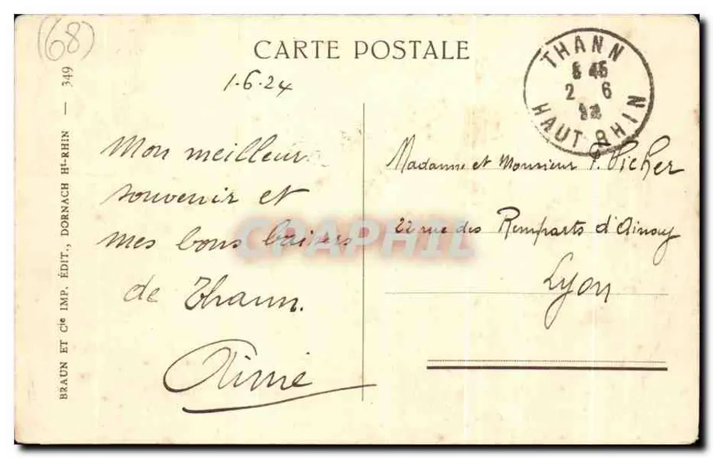 Thann — Vue sur la plaine — Braun & Cie, Imp. Éd., Dornach - Verso