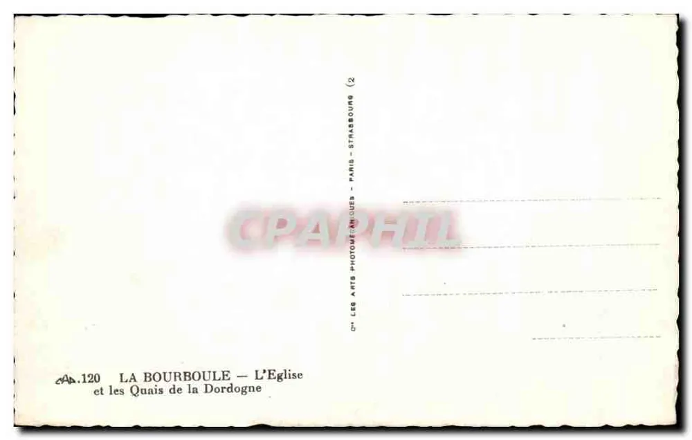 La Bourboule — Die Kirche und die Ufer der Dordogne — Les Arts Photographiques, Paris - Rückseite