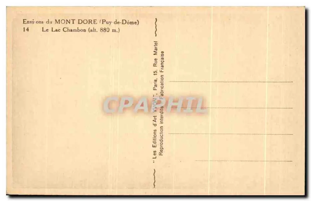 Lago Chambon — Mont Dore (Puy-de-Dôme) — Les Éditions d'Art 'YVON' Paris - Verso
