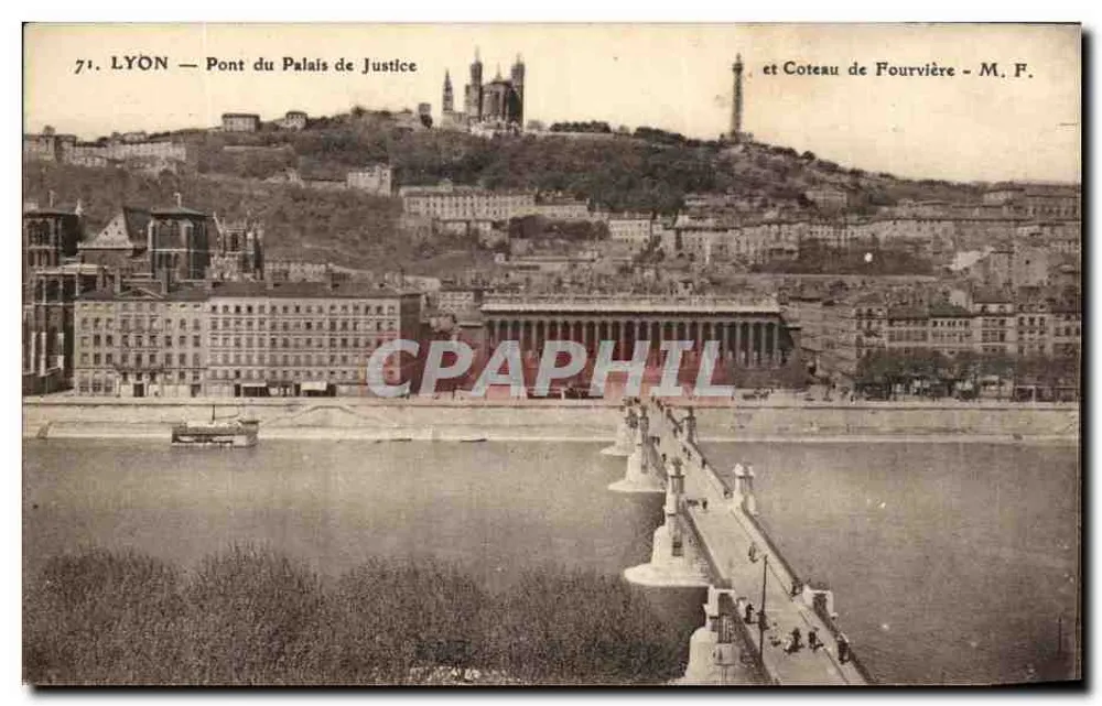 LYON — Ponte del Palazzo di Giustizia e Collina di Fourvière — M. F. - Recto