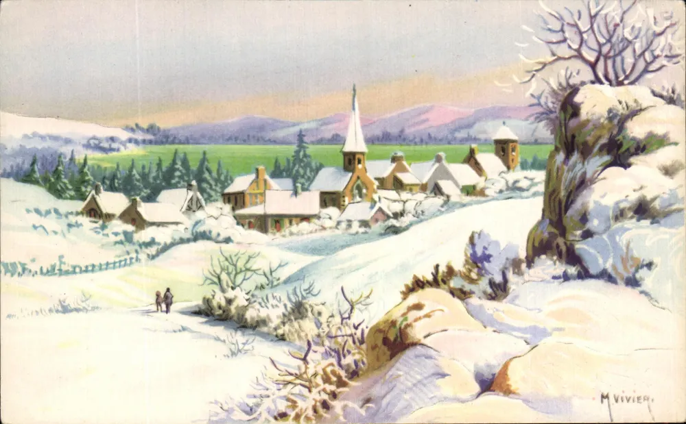 Schneeviertel — Winterlandschaft mit Kirche — M. Vivier - Vorderseite