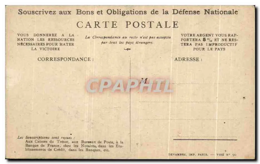 Soldat in Aktion — Propagandaimpression für die Nationale Verteidigung — Devambez, Druck Paris, N° 90 - Rückseite