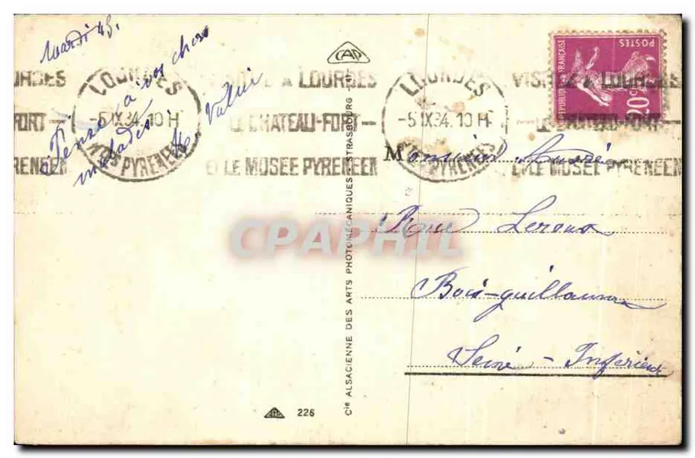 Erinnerung an Lourdes — Verlag Cie Alsacienne des Arts Photographiques - Rückseite