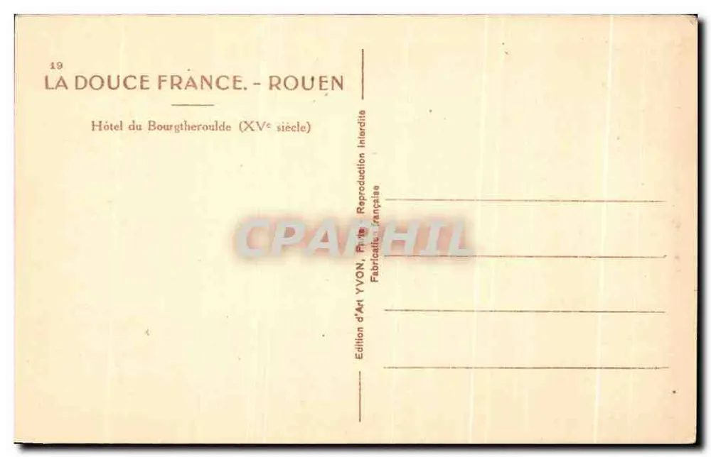 Hotel du Bourgtheroulde — Rouen — Edition d'Art YVON, Nr. 19 - Rückseite
