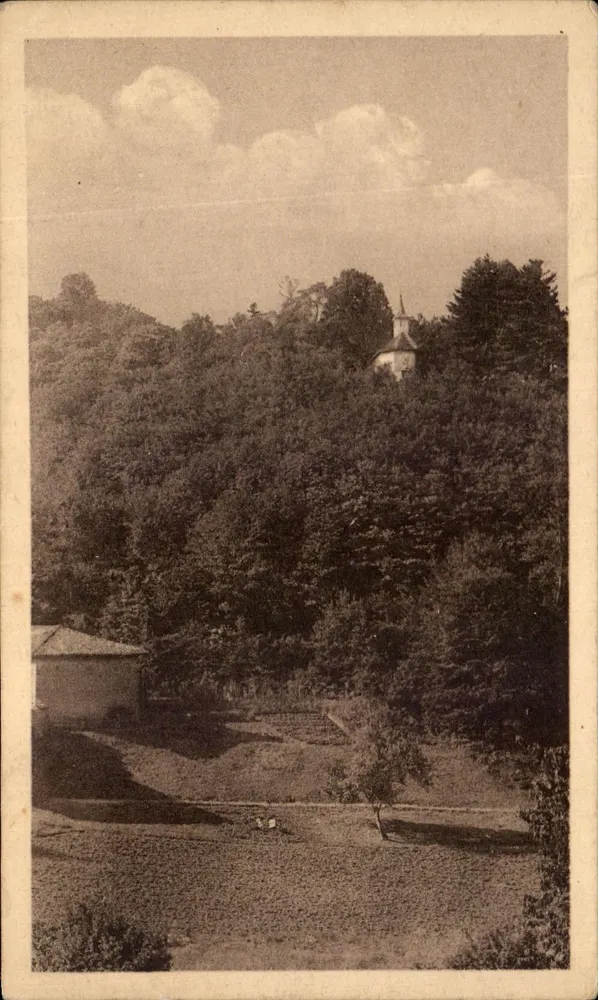 Meyrie (Isère) — La Salette — Igreja erguida entre árvores — Ed. R. Hallet, Bourgoin (Isère) - Frente