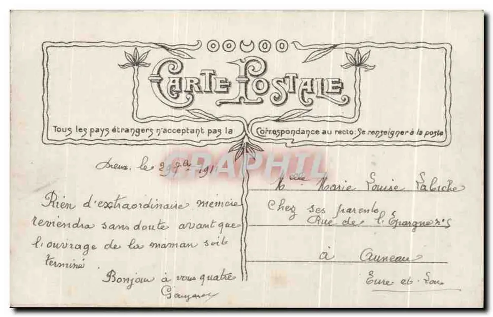 Bergertje en kat — pastoraal tafereel met gedicht — uitgever 'Le Petit Journal' n° 3719 - Achterkant