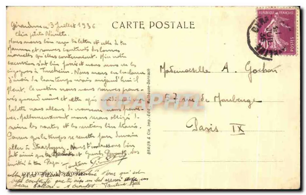 Gérardmer — Ruisseau da Bourrique — Braun & Cie, Mulhouse-Dormach, n°2813 - Verso