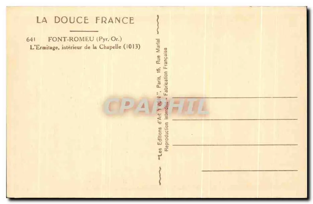 Font-Romeu — Das Hermitage, Innenraum der Kapelle — Les Éditions d'Art 'La Douce France' - Rückseite