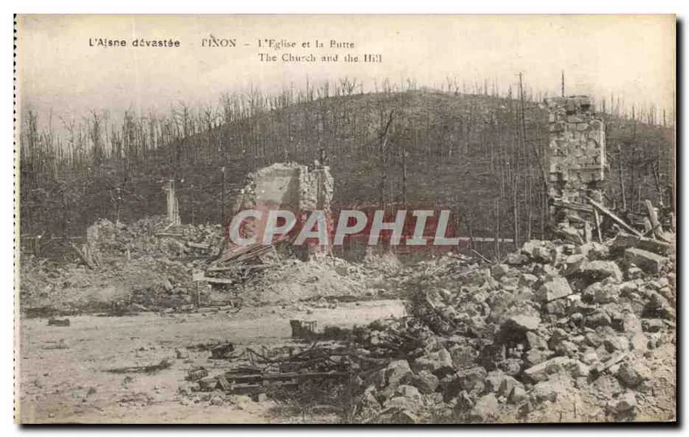 Die zerstörte Alsne — FINON — Die Kirche und die Butte - Vorderseite