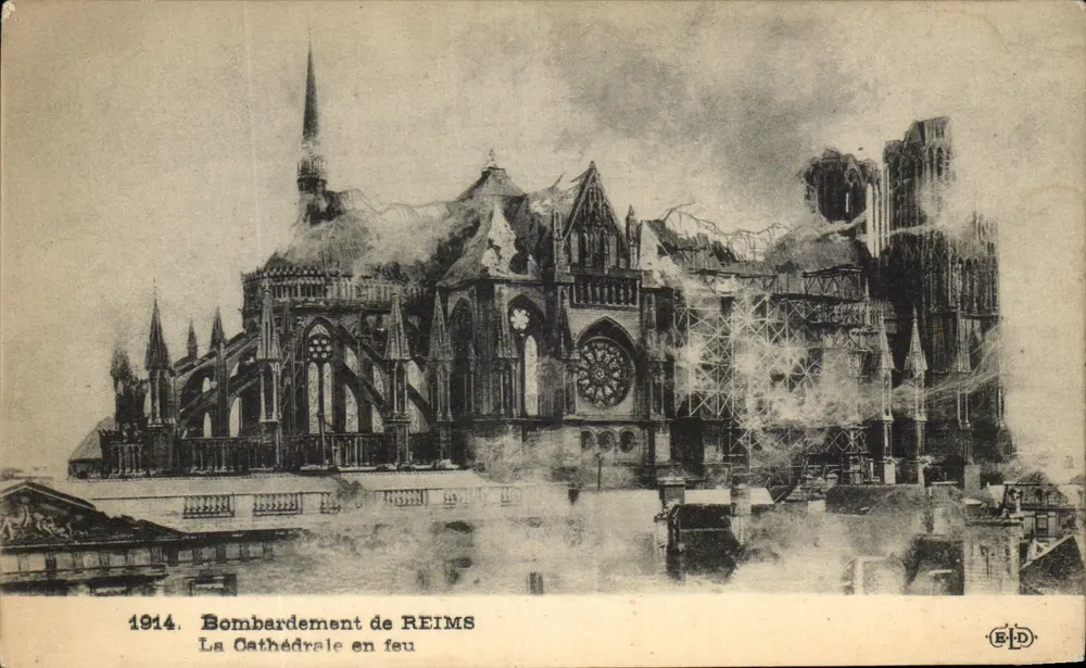 Kathedrale von Reims — Bombardement in Flammen — Verlag B.D. Nr. 2 - Vorderseite