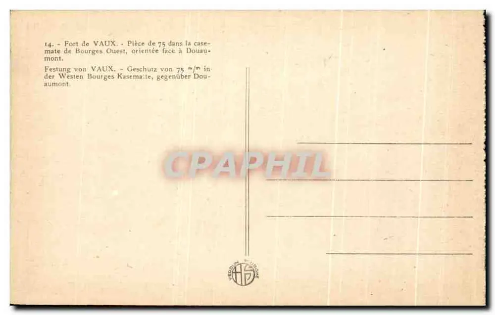 Fort Vaux — 75-mm-Geschütz in der Schutzkammer von Bourges West, gerichtet nach Douaumont - Rückseite