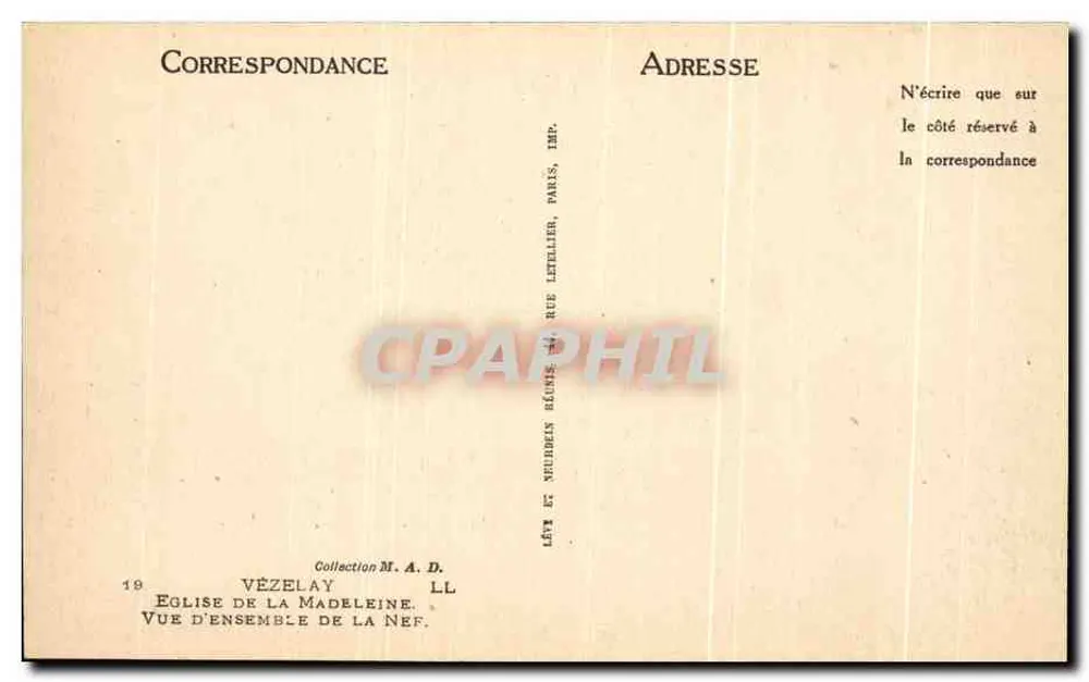 Kirche der Madeleine — Ansicht der Kirche — Sammlung M. A. D. — Verlag LL, 19 - Rückseite