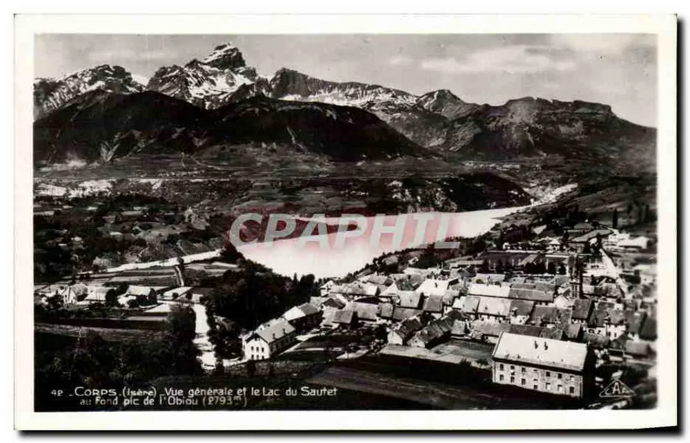 Corps (Isère) — Vista generale e il Lago del Sautet, in fondo il picco dell'Obiou (2793 m) - Recto