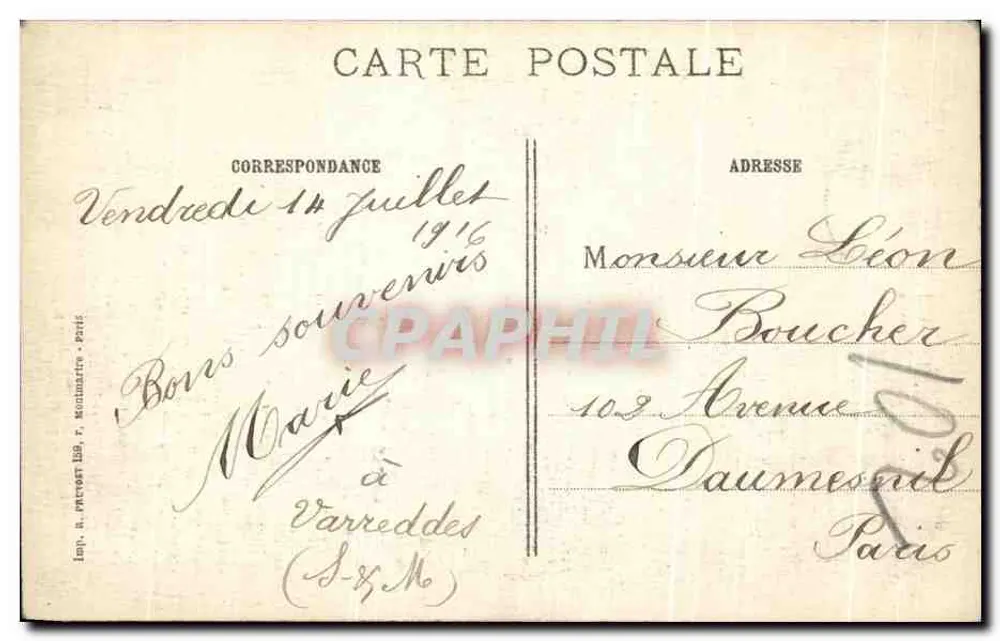 Deutsche Schützengraben in Varedes (S.-et-M.) — nach der Schlacht bei der Marne — Visé Paris 328 - Rückseite