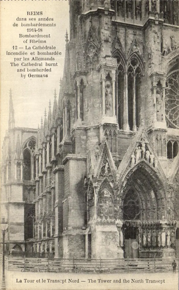 Reims — Die verbrannte und bombardierte Kathedrale — Sammlung G. Duhoux, Reims - Vorderseite