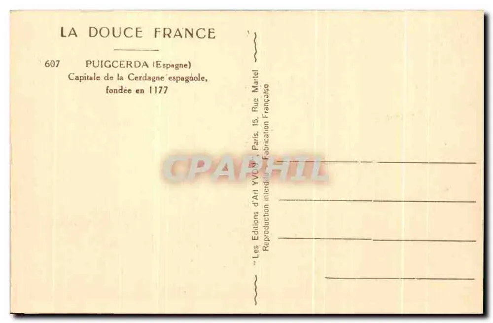 Puigcerdà (Spanien) — Hauptstadt der spanischen Cerdagne — Éditions d'Art Yvon, Paris - Rückseite
