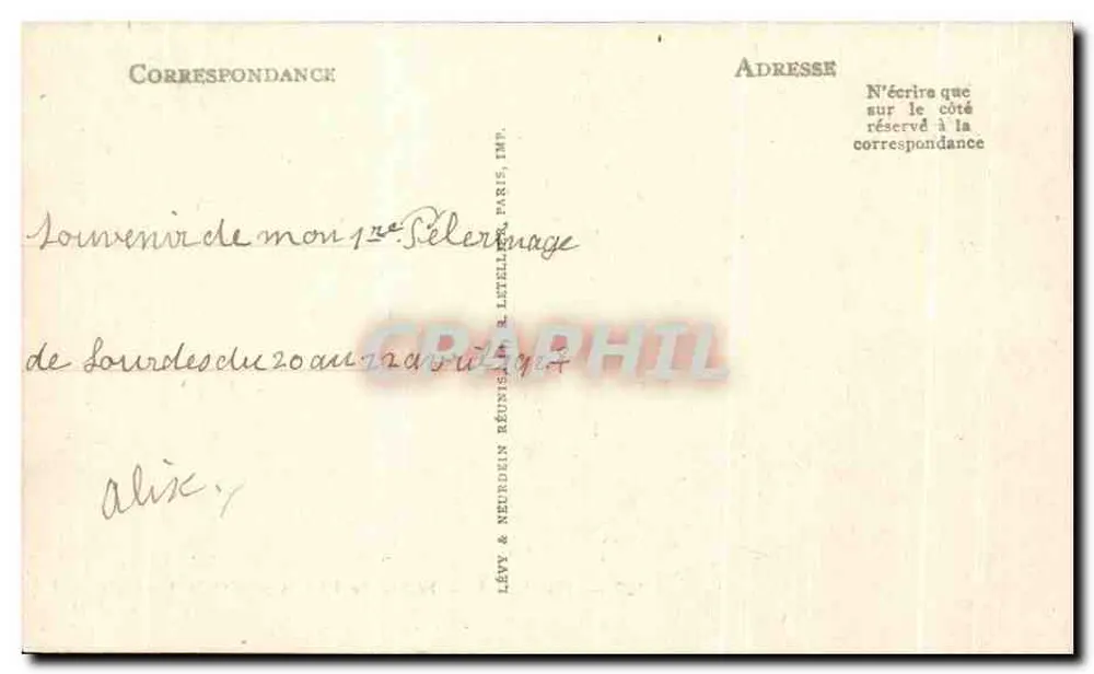 Lourdes — Entrada da Espianade e a Basílica — Lév & Neuredein, Imp. Paris - Verso