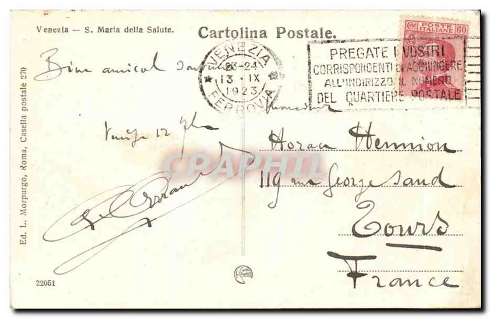 Veneza — Basílica da Salute — Éd. L. Morpurgo, n° 22051 - Verso