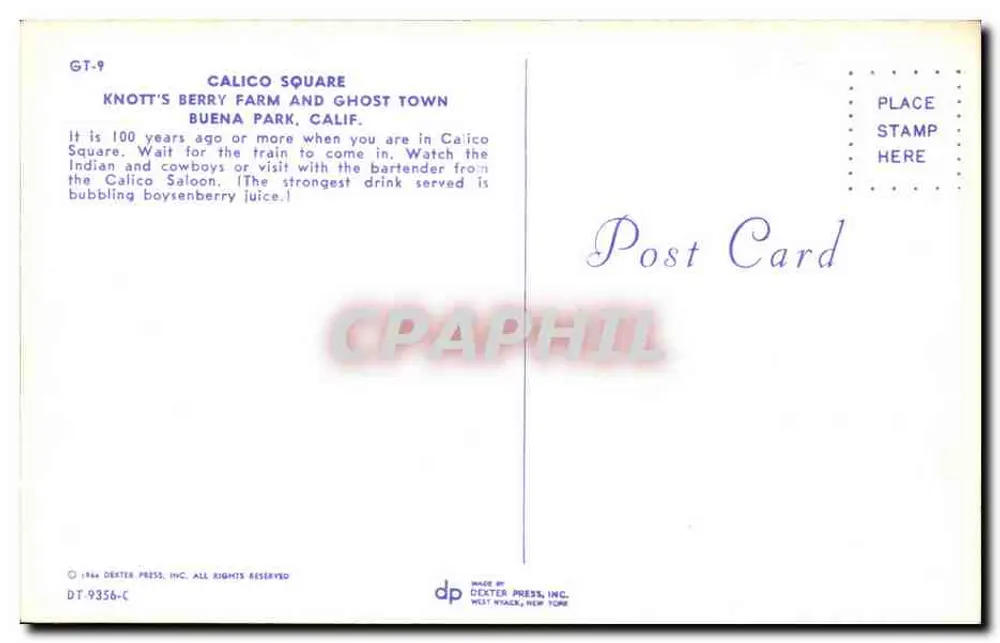 Calico Saloon — Knott's Berry Farm und Ghost Town, Buena Park, Kalifornien — Dexter Press, Inc. - Rückseite
